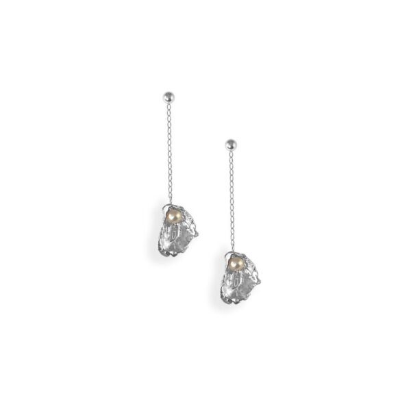 Small Eastern Oyster Drop Chain Earring with Pearl